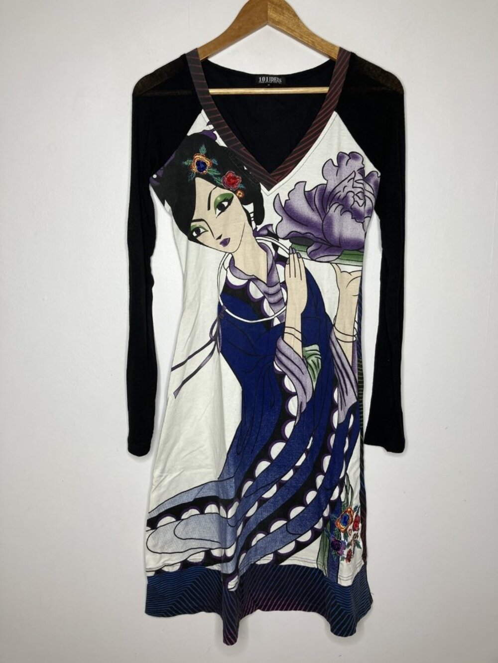101 IDEES Womens S Dress Graphic Floral Print Embroidered Sheer Sleeve Artsy Y2K